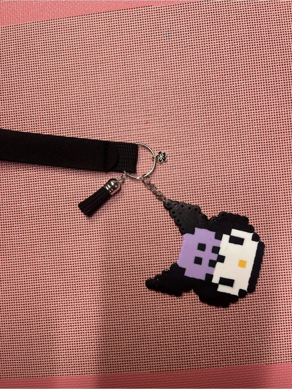 Kuromi Pixel Character Keychain in Black, Purple, White